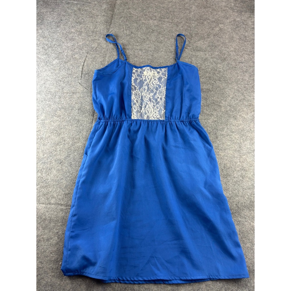 TCEC Royal Blue Lace Panel Mini Dress Strappy Womens S Coquette‎ Fairy Y2K 2000s